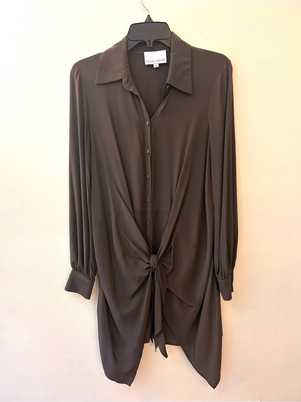 Gilner Farrar Silk shirt dress with a tie front size medium
